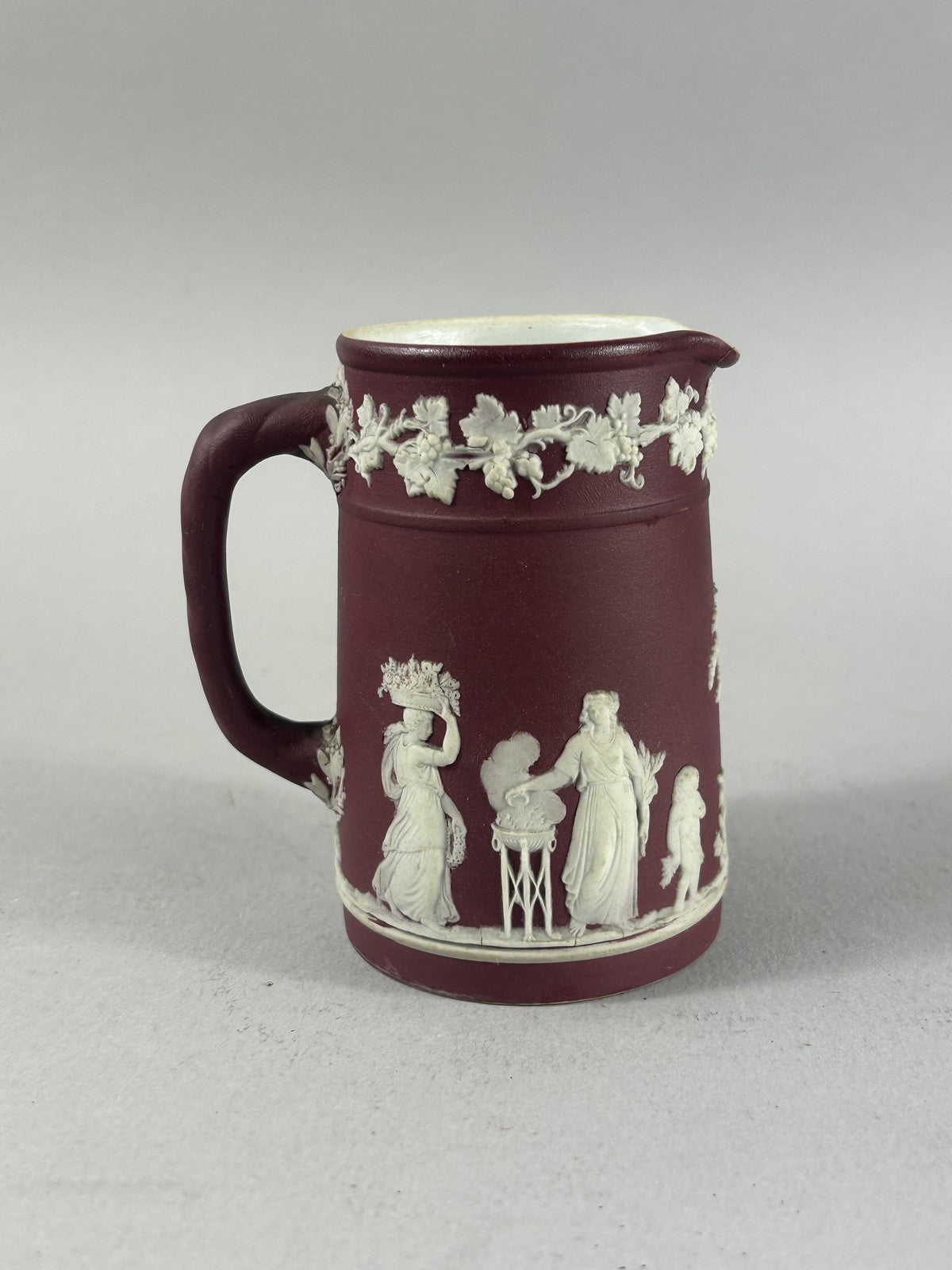 Antique Crimson Wedgwood Jasperware Classical Relief Pitcher Jug