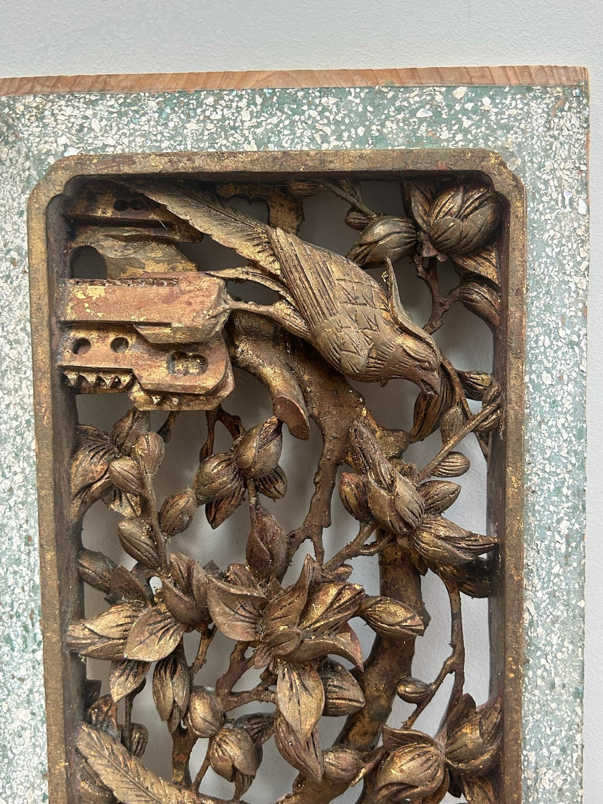 Chinese Carved Giltwood Pierced Panel Birds Blossom Antique Qing 19thC1