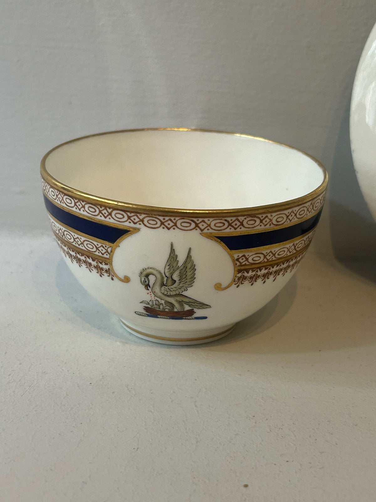 Coalport Armorial Cabinet Cup & Saucer Cobalt Blue Gilt Swan Crest c.19007