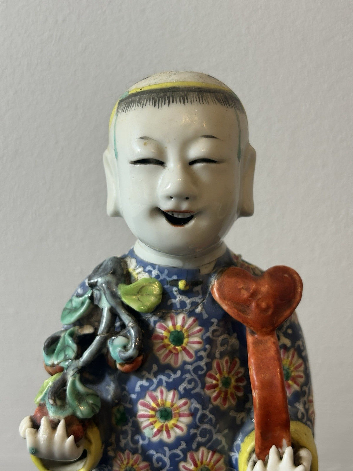 Antique Chinese Famille Rose Porcelain Laughing Boy Figure Qing Circa 1800 Ruyi 1