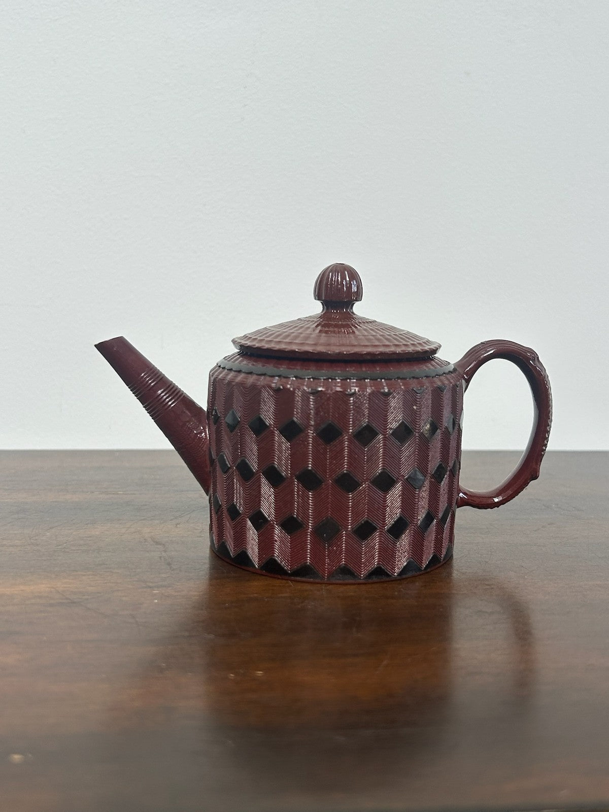 Antique Red Stoneware Teapot Engine Turned Rosso Antico Georgian Regency1