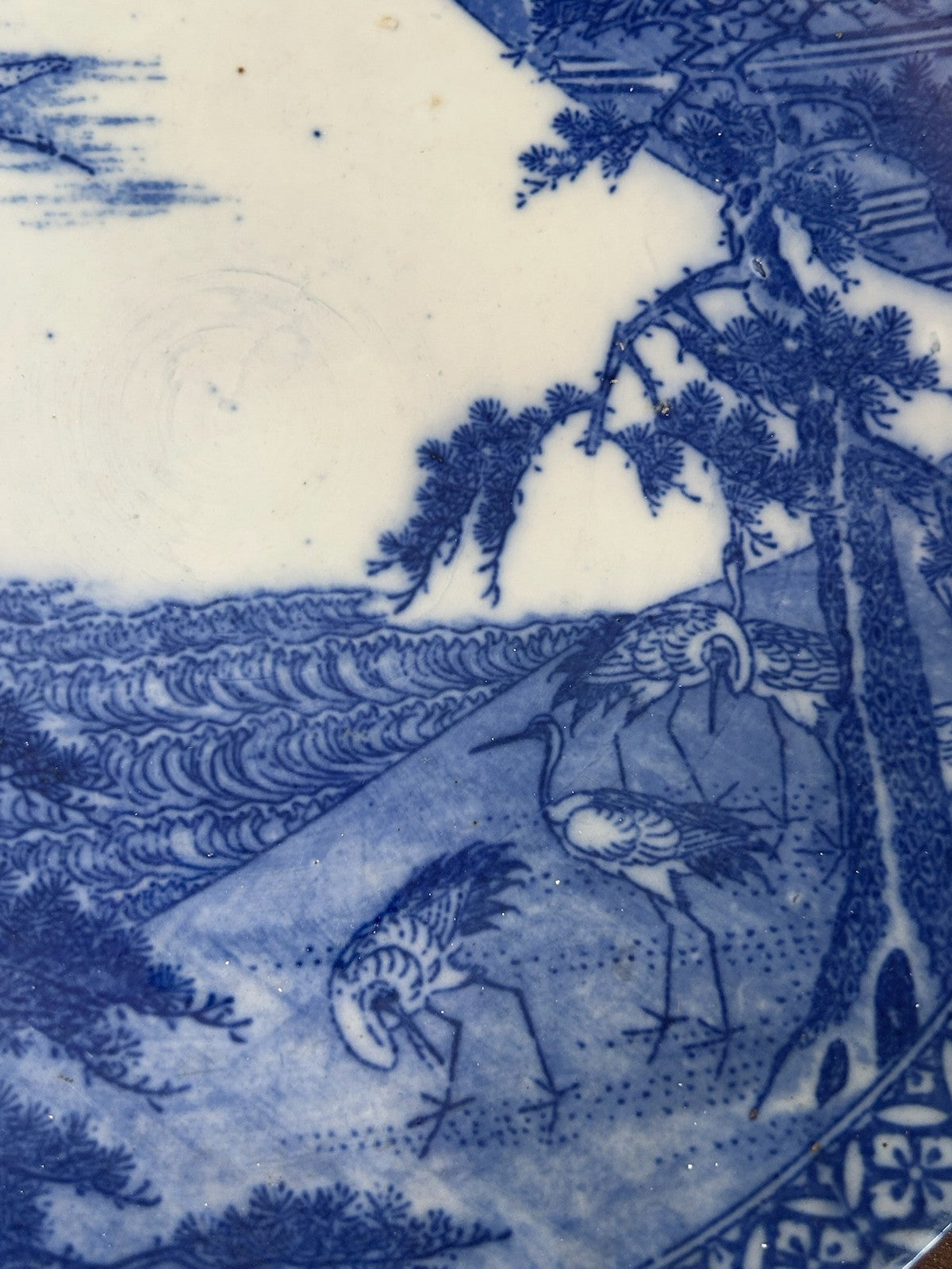 Japanese Blue & White Mount Fuji Landscape Plates A/F Rim Chip3