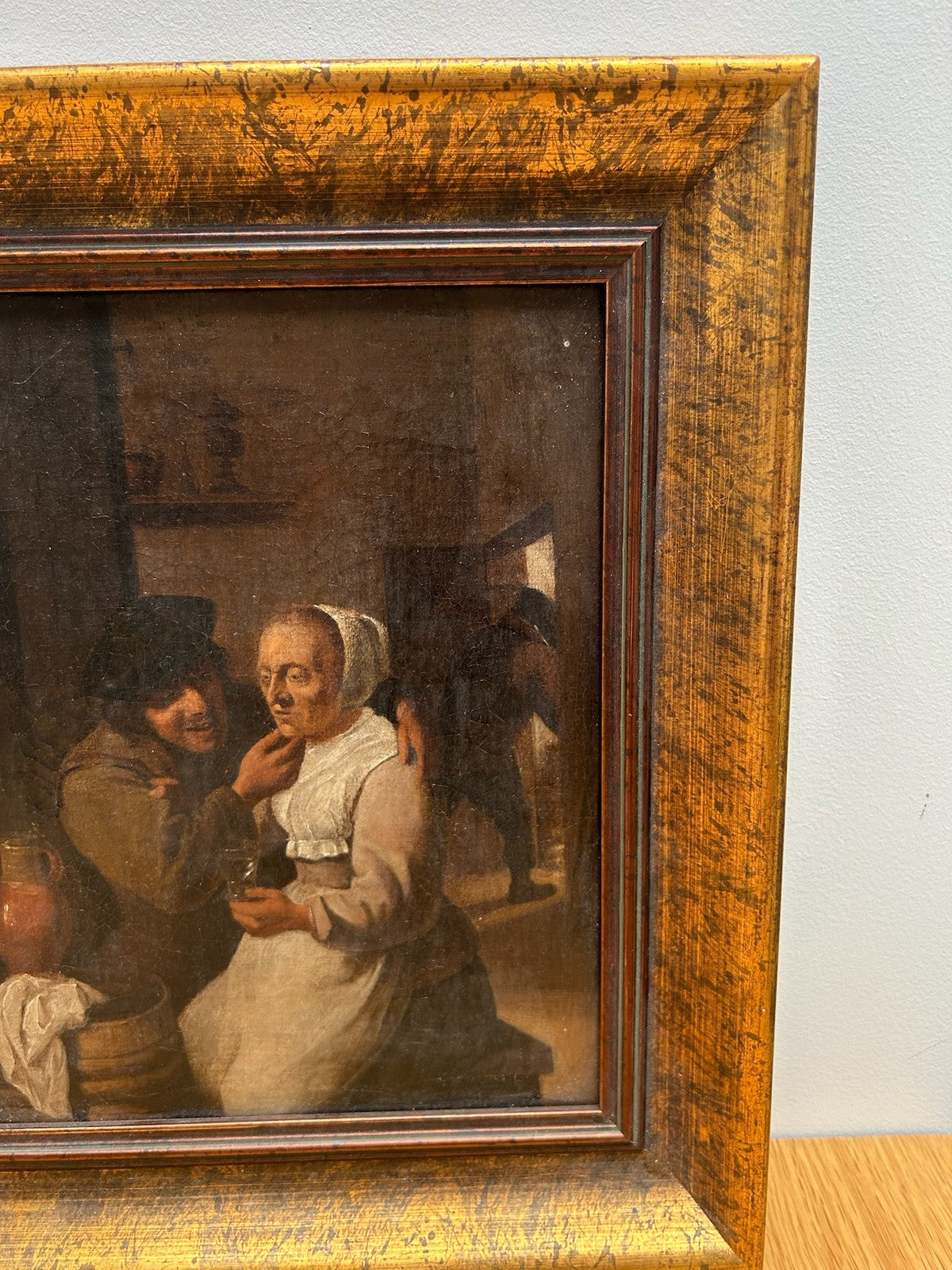 Antique Oil Painting Dutch Flemish School Tavern Scene Manner of Teniers Framed10