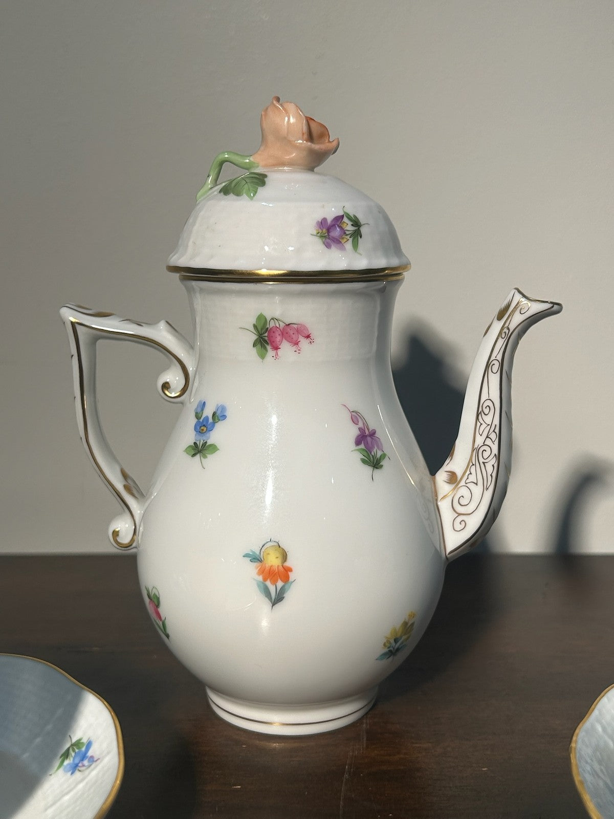 Herend Kimberly Pattern Coffee Pot Cup and Saucer Set 3 Hungarian Porcelain3