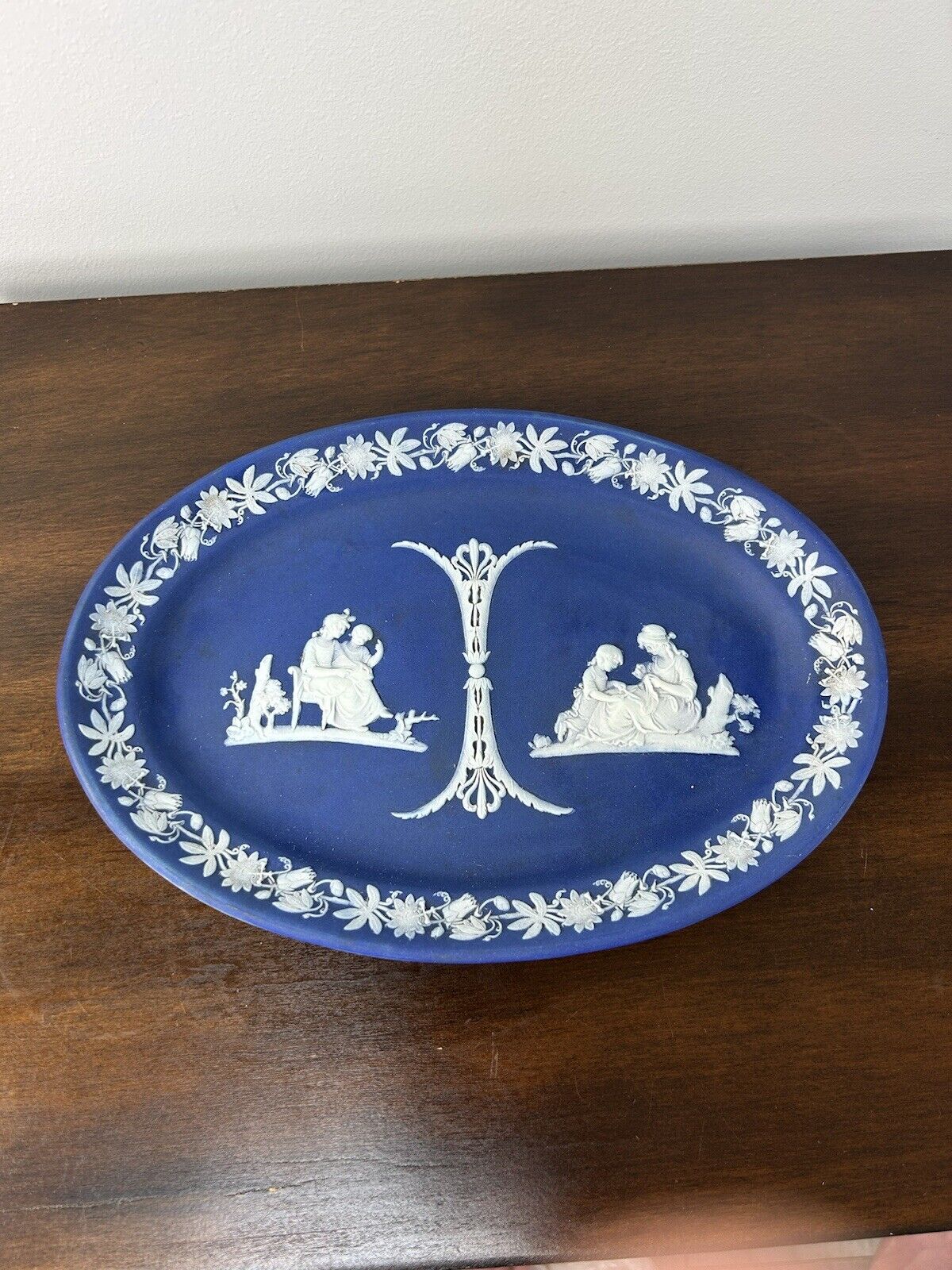 Wedgwood Blue Jasperware Oval Pin Tray Plaque Neoclassical Cameos