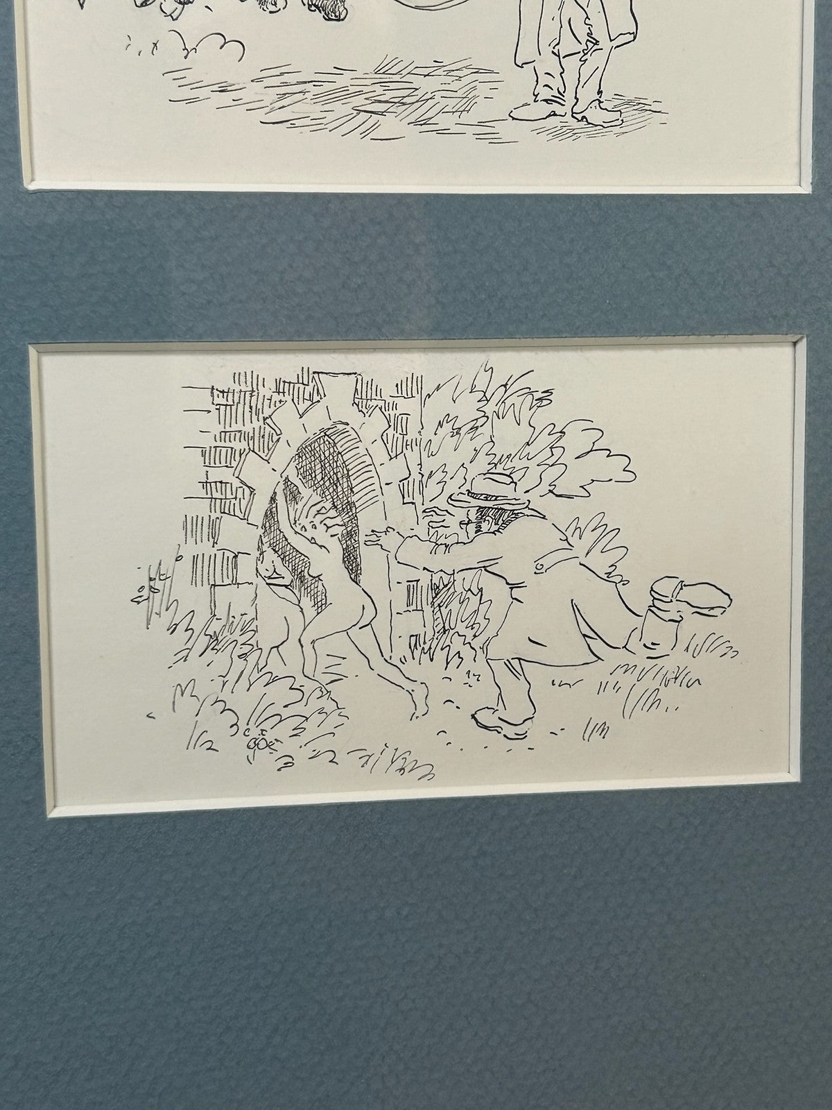 Set of Four Original Pen & Ink Humorous Cartoon Sketches Animals Framed As One4