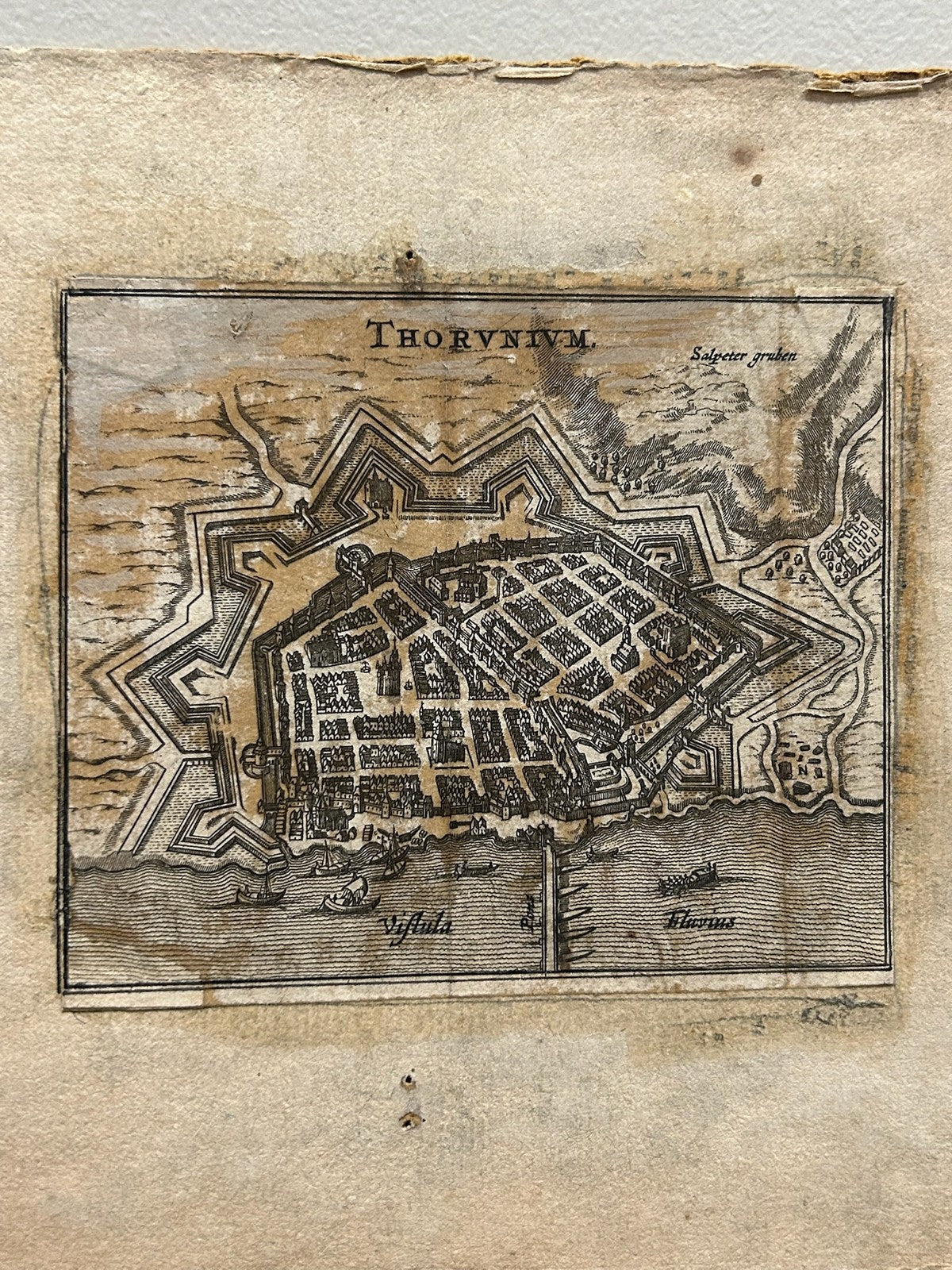 Antique 17th Century Town Plan Thorn Torun Poland Thorunium Copper Engraving1