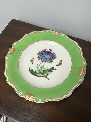 Bloor Derby Green Ground Botanical Plate Anemone Butterflies c.1830