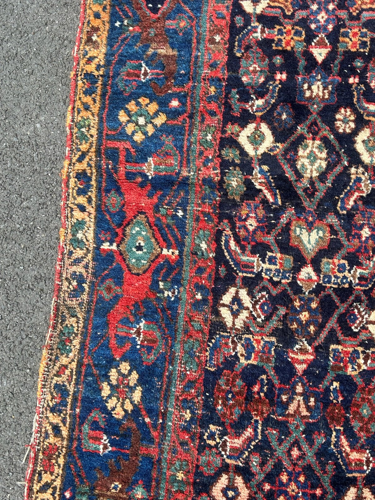 Antique Oriental Hand Knotted Herati Wool Rug Indigo Red Tribal c.1900 210x120cm9