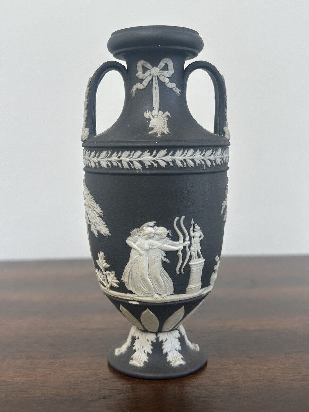 Wedgwood Jasperware Minature Trophy Vase Black Urn Vase Wegwood