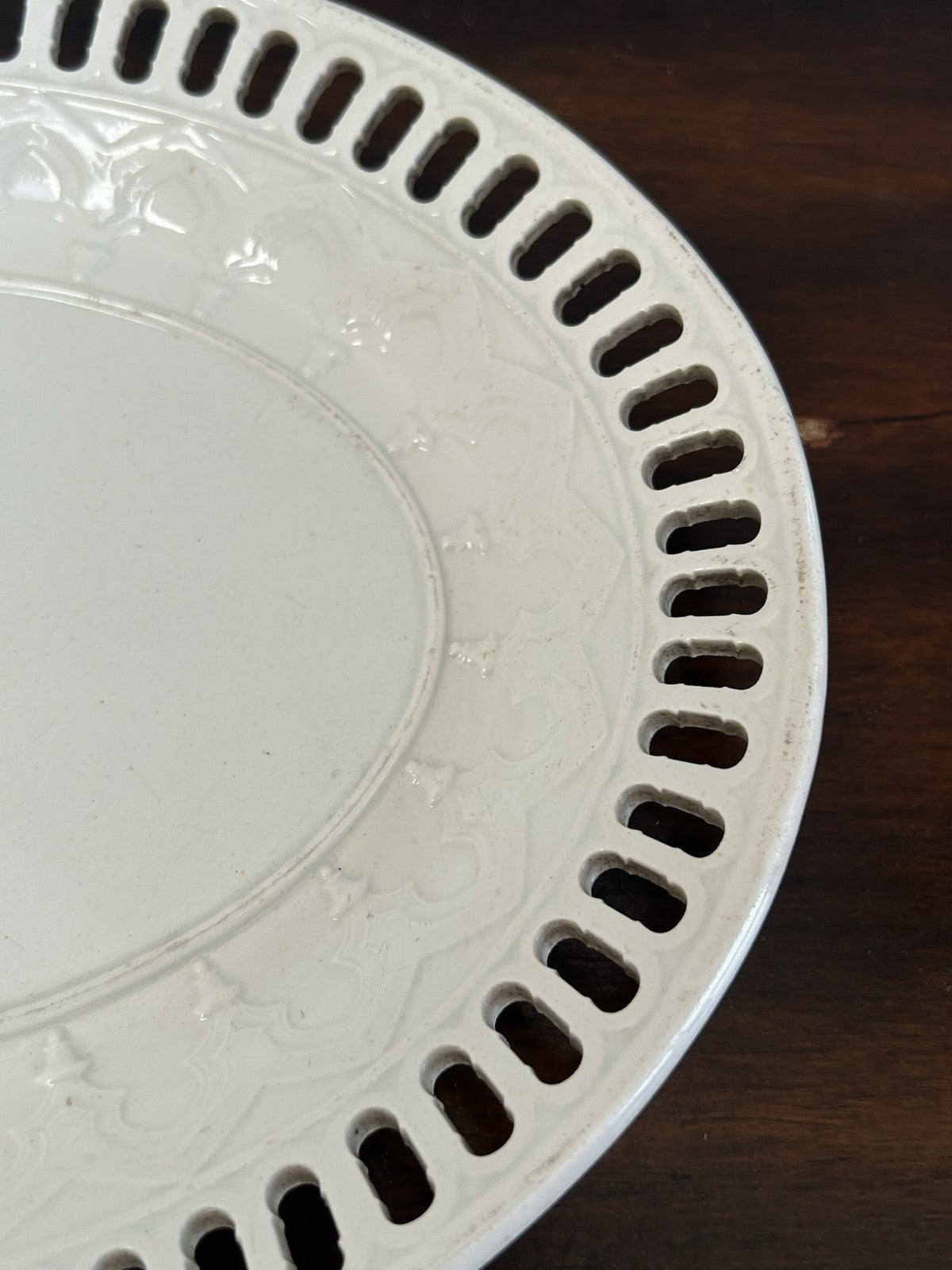Wedgwood Creamware Oval Reticulated Dish Pierced Border Antique3