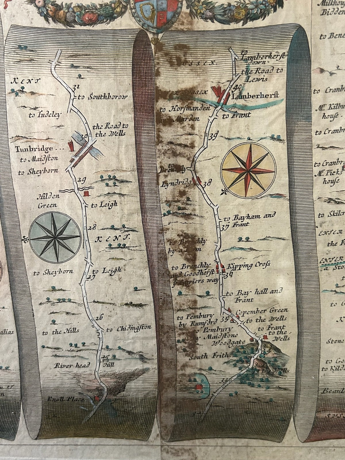 John Ogilby 1675 Road Map London to Rye Sussex Britannia Strip Map Framed4