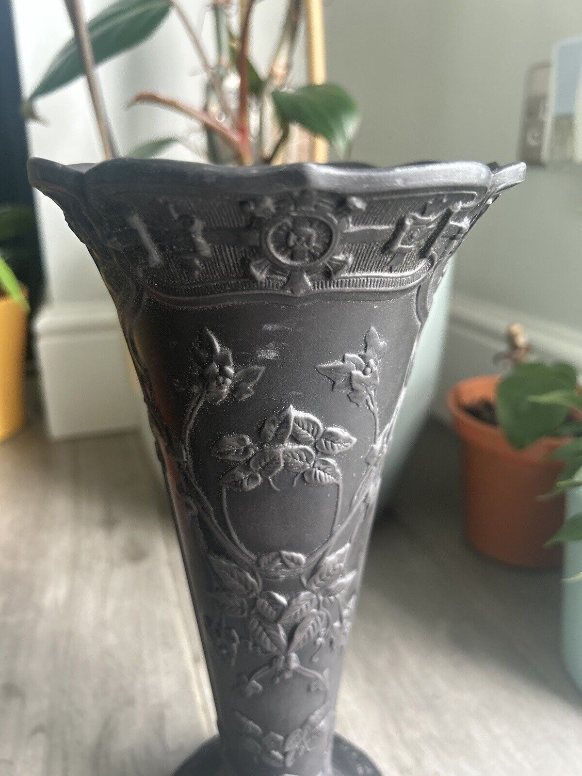 Wedgwood Basalt Vase Pair Black Jasperware Wedgwood Conical Grand Vases