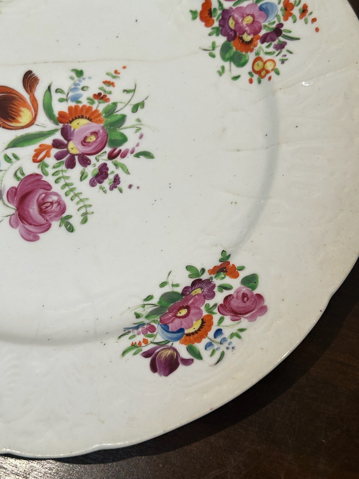 Antique Hand Painted Moulded Rim Dessert Plate Floral Bouquets Roses5