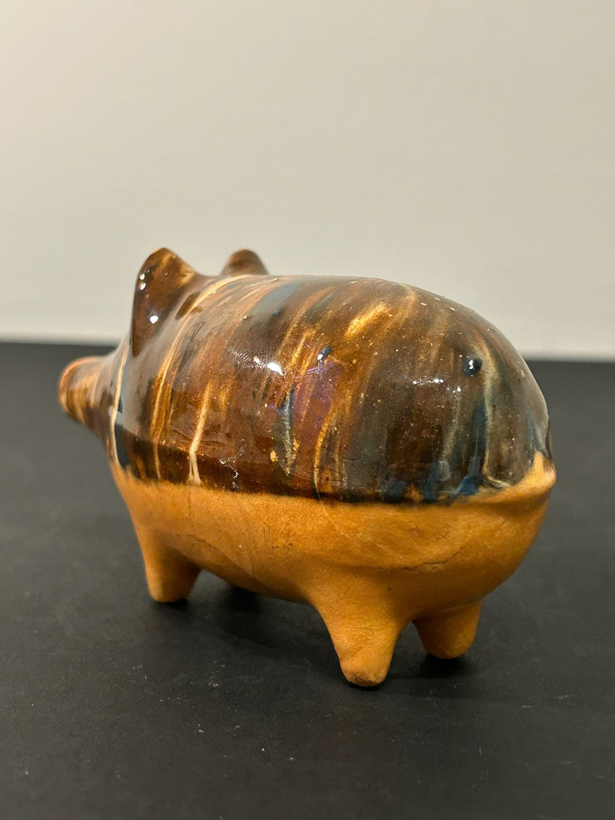Antique 19th Century Slipware Pig Money Box Trailed Slip Earthenware Folk 11cm7