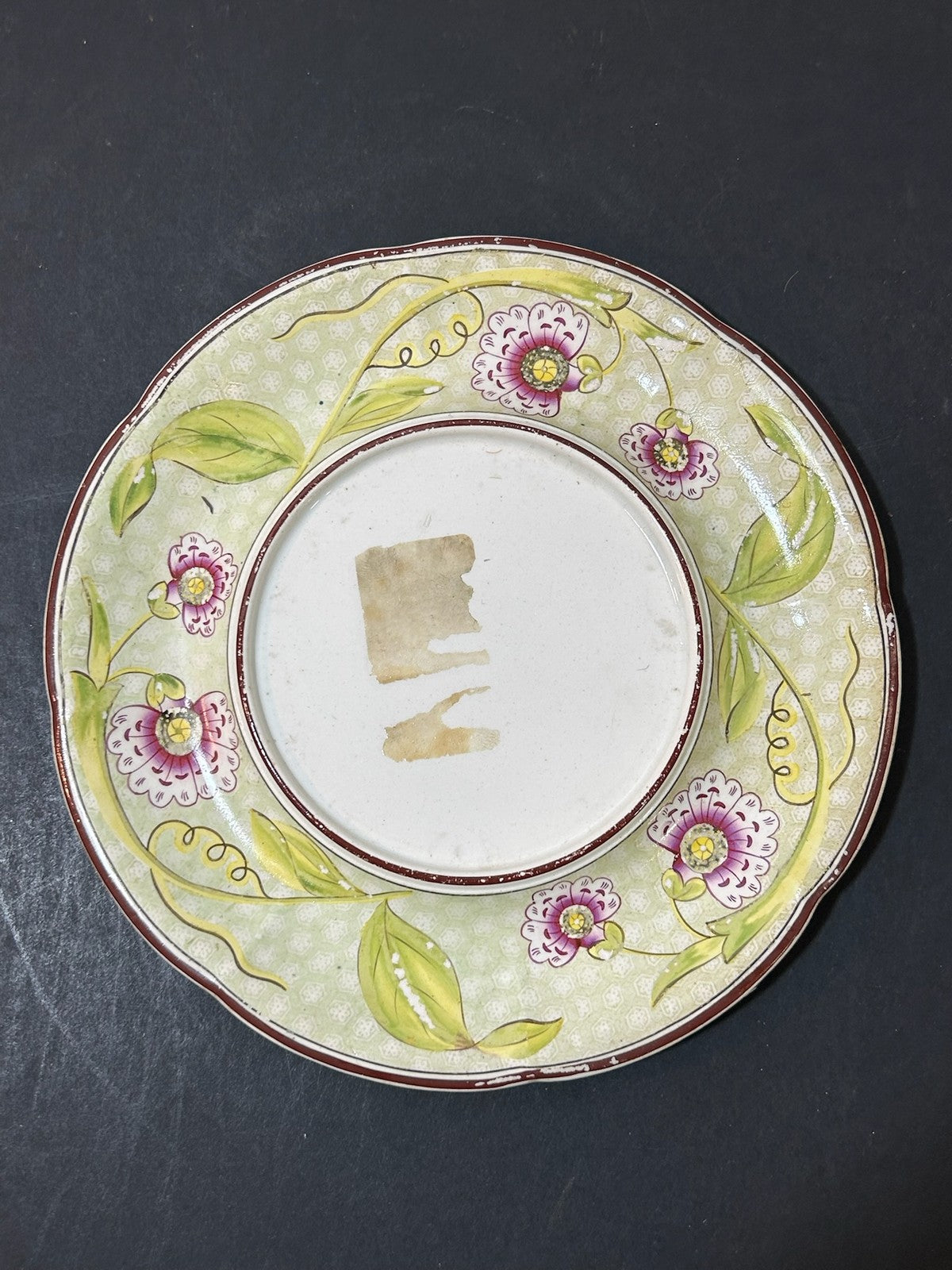 Antique Wedgwood Pearlware Yellow Ground Passion Flower Plate Impressed 17cm0