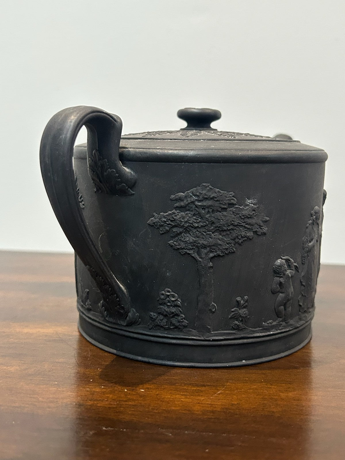 Wedgwood Black Basalt Teapot Classical Relief Figures Impressed Mark3