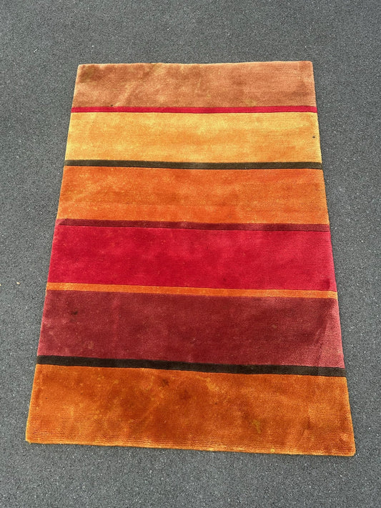 Modern Tibetan Nepalese Hand Knotted Striped Wool Rug Designer 176x120cm0