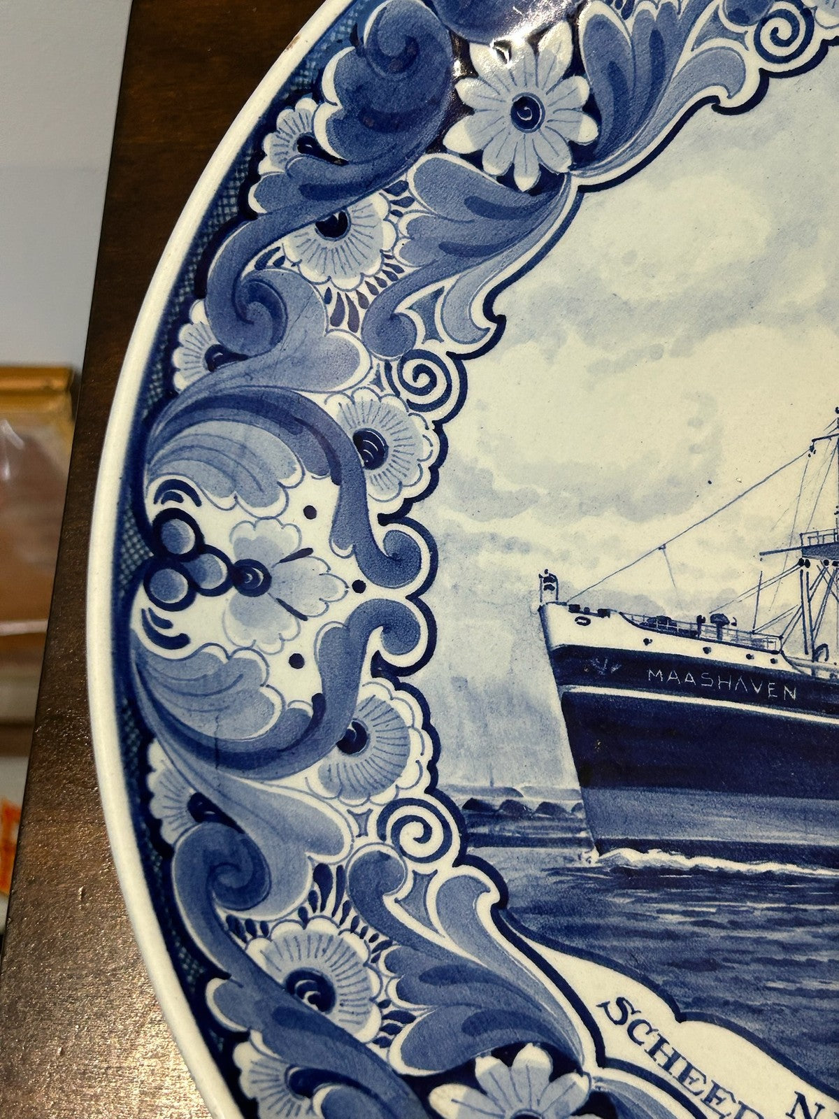 Vintage Boch Delft Plate Van Uden Rotterdam SS Maashaven Shipping Commemorative3