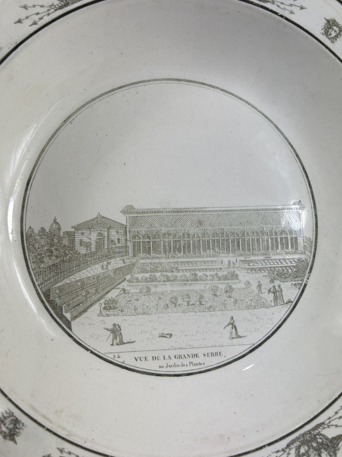 Antique Creil Paris “Vue de la Grande Serre” Transferware Plate