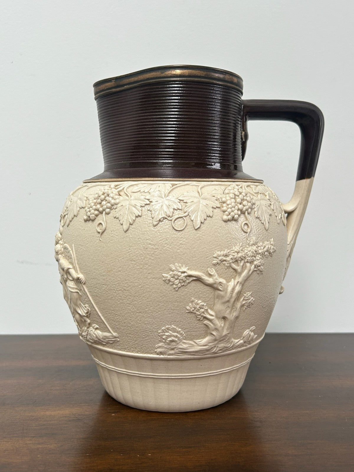 Large Turner Stoneware Jug 23cm Bacchanalian Classical Relief Georgian c18003