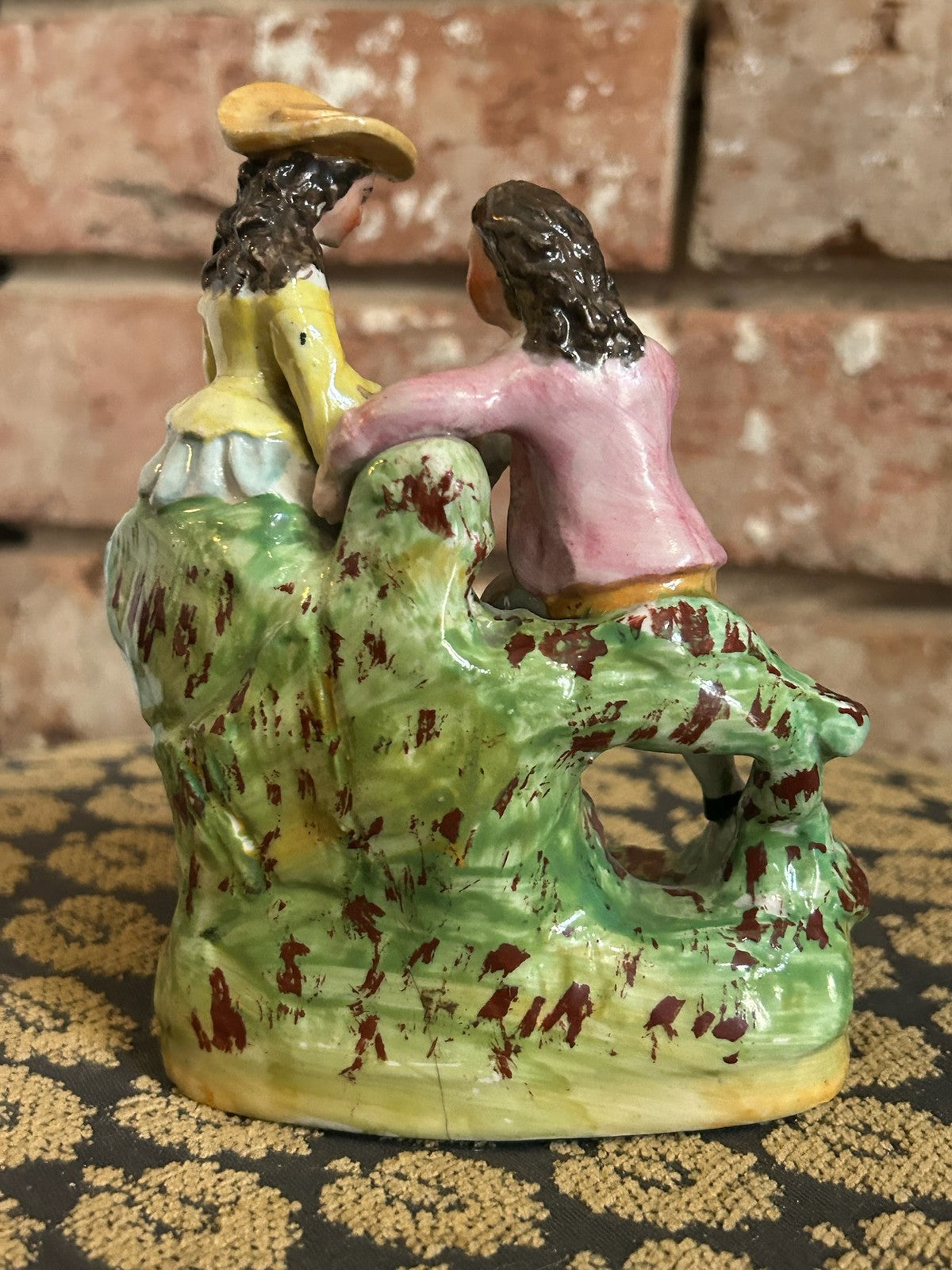 Antique Continental Porcelain Figural Group Courting Couple Flower Encrusted9