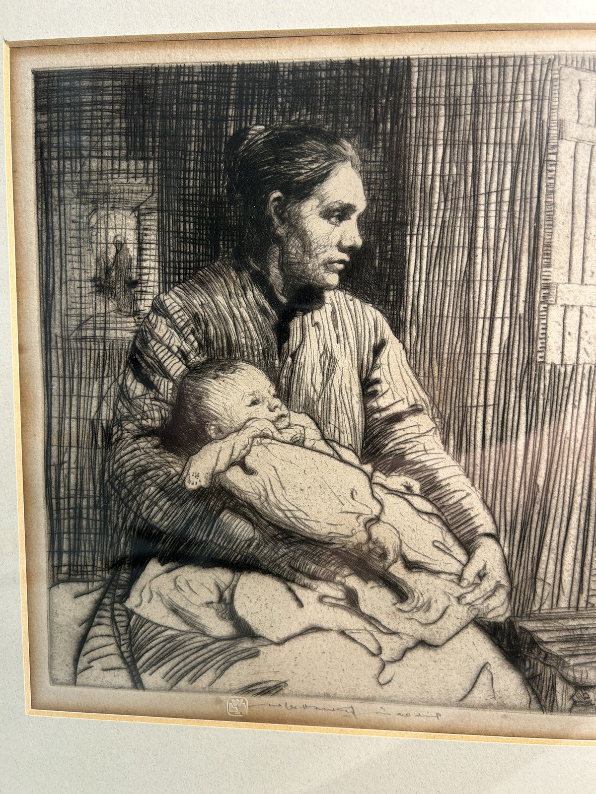 William LeeHankey — Drypoint Etching — Mother and Newborn — Signed1