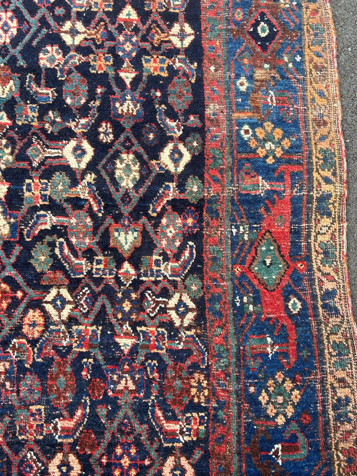 Antique Oriental Hand Knotted Herati Wool Rug Indigo Red Tribal c.1900 210x120cm7