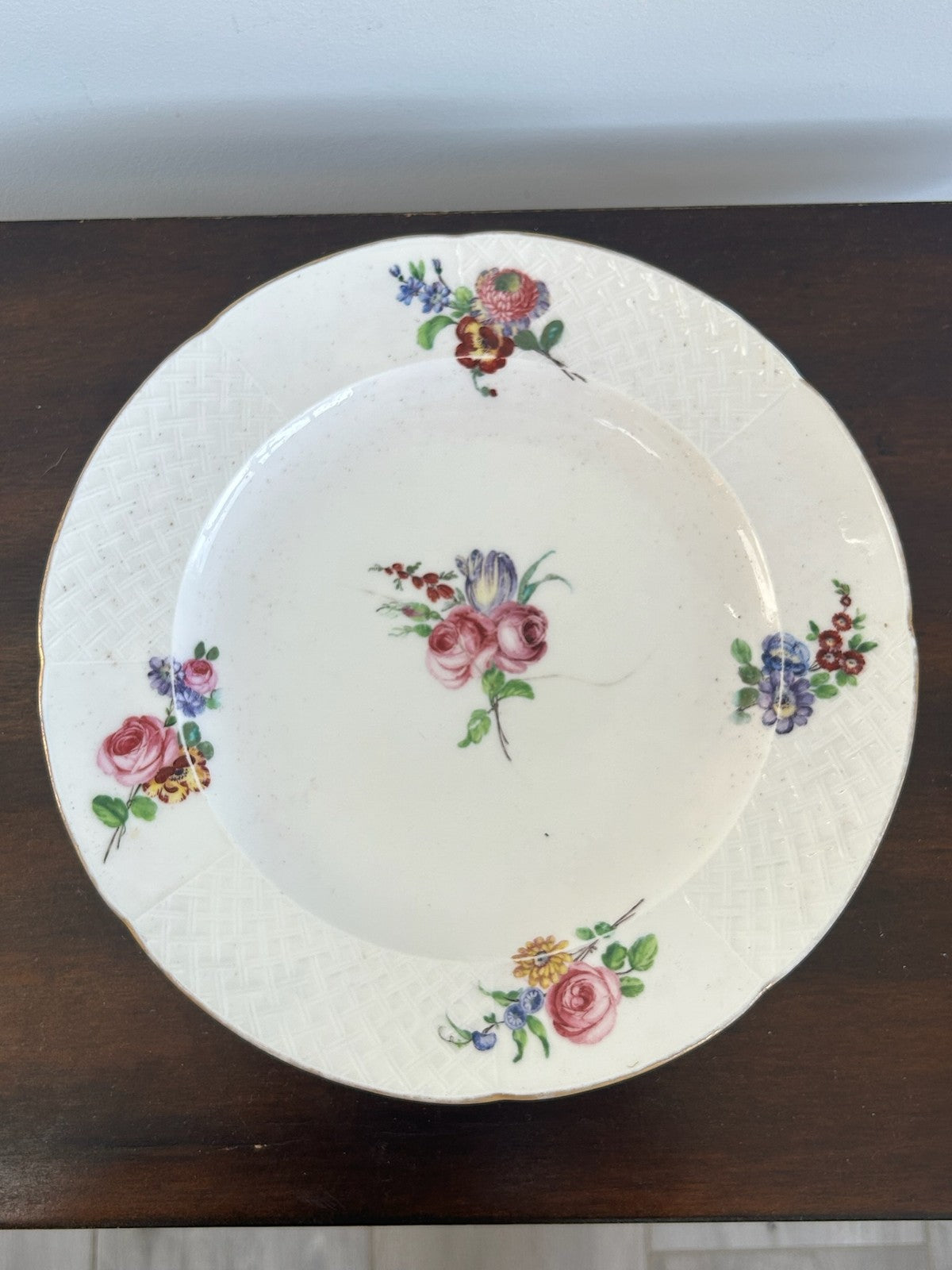 Sevres 18th C Hand Painted Floral Plate Blue 'N' Date Mark 1766 24cm0