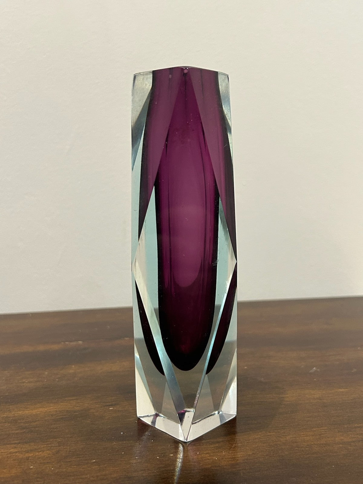 Murano Sommerso Faceted Glass Vase Amethyst Purple Mid Century3
