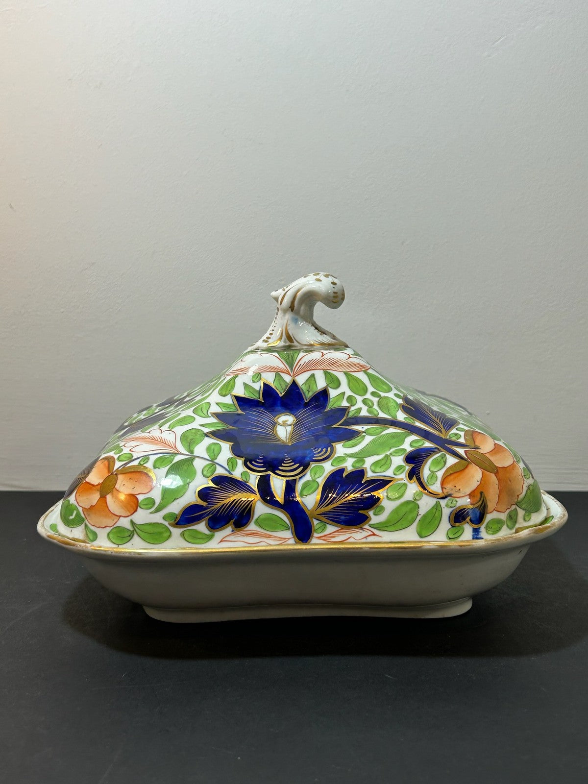 Antique Regency Ironstone Covered Vegetable Tureen Stand Lion Finial Imari c18200