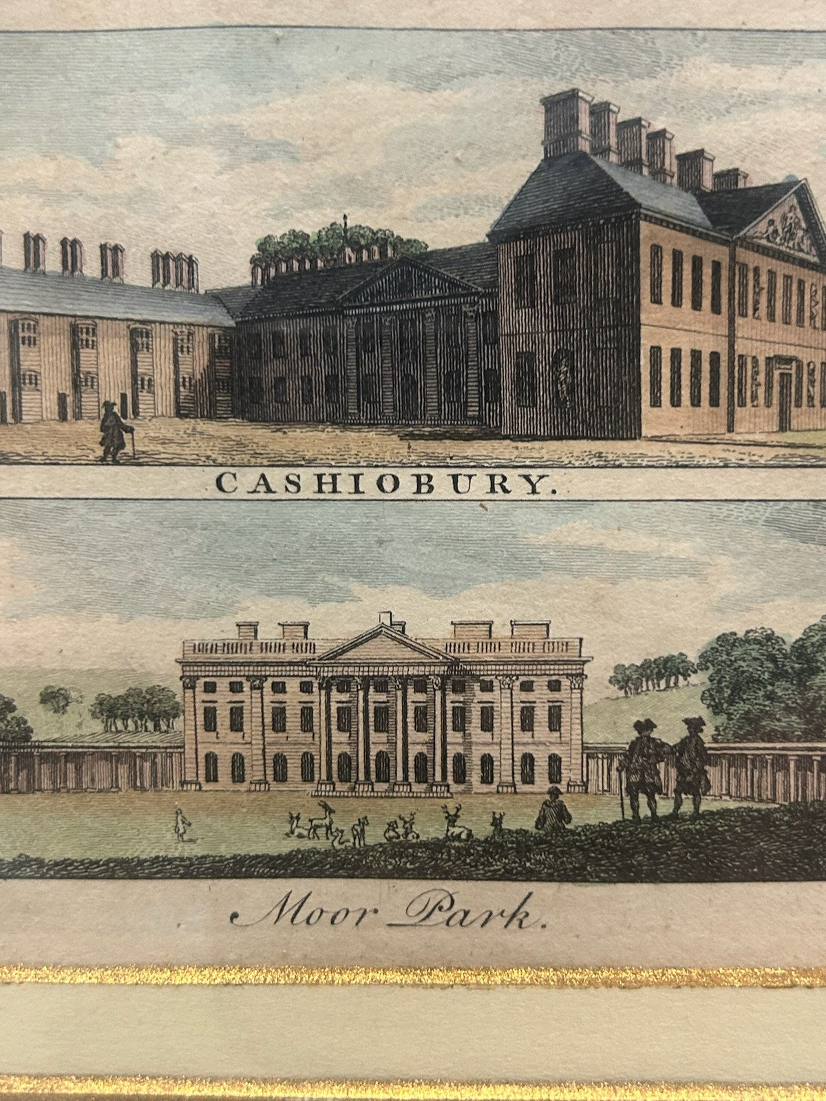 Antique Goadby Cashiobury Moor Park Hertfordshire Engraving Framed c.17734