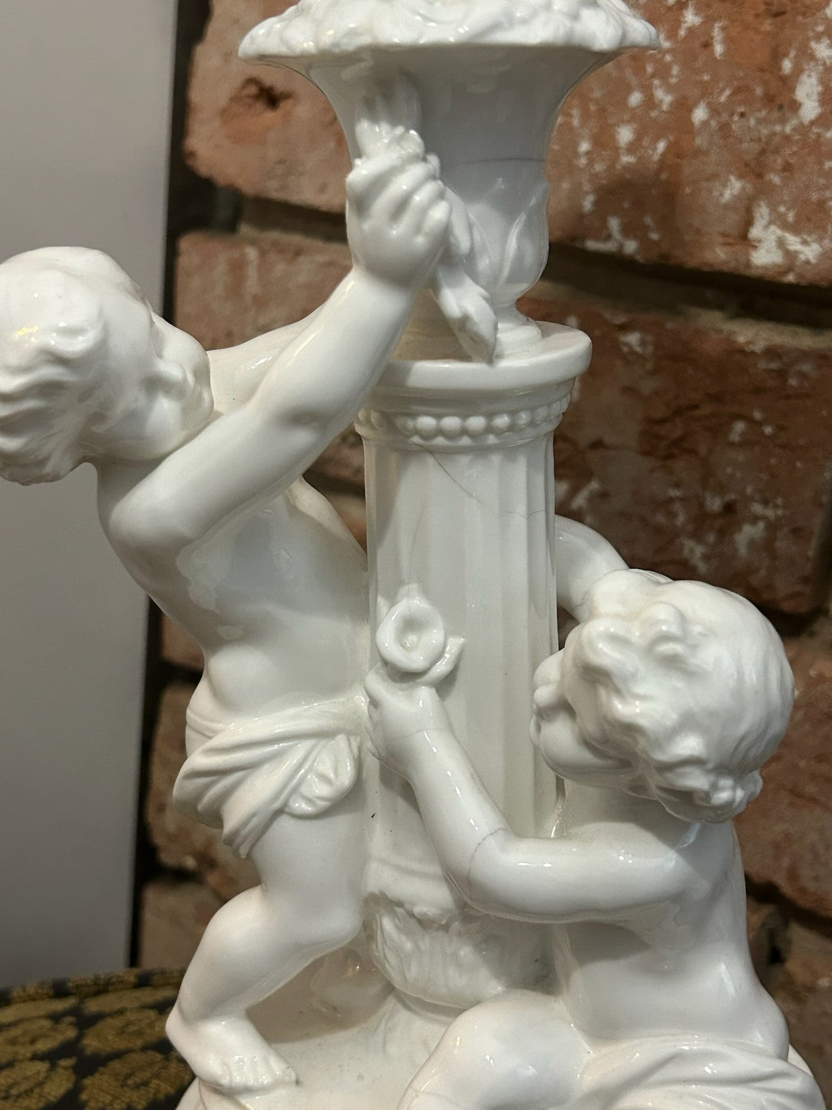 Antique Minton Parian Porcelain Three Branch Candelabrum Putti Cherubs Impressed3