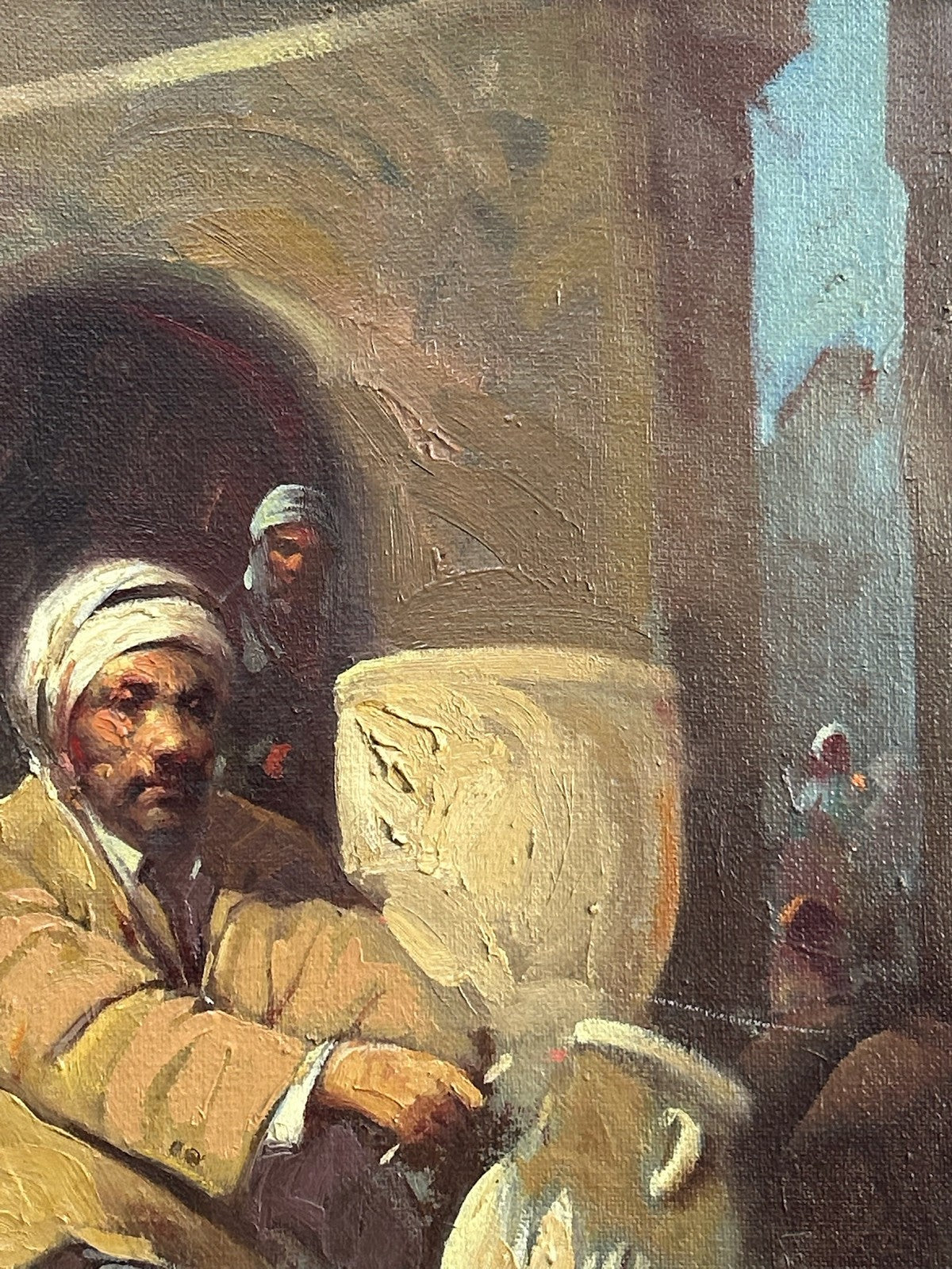 Orientalist Oil Painting Arab Water Seller Among Jars Signed Framed7