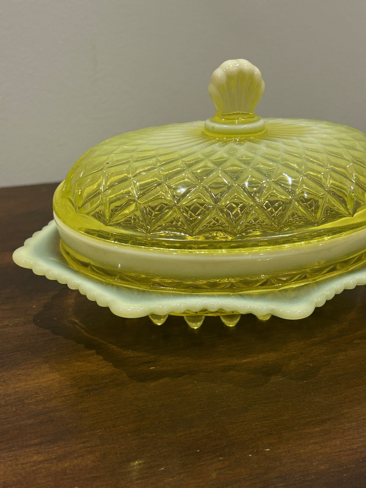 Davidson Primrose Pearline Uranium Glass Butter Cheese Dish Quilted Pillow Sham1