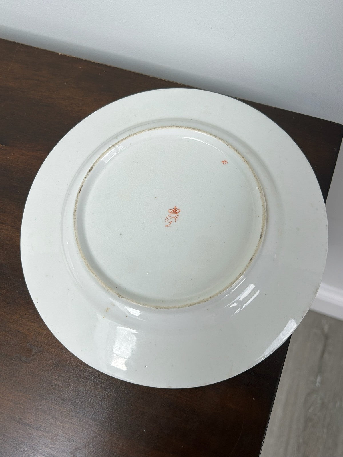 Pair Antique Derby Porcelain Dessert Plates Pink Roses Red Crown Mark c.181010