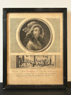 Charlotte Corday Marat Assassin French Revolution Aquatint Levachez 1798 Framed