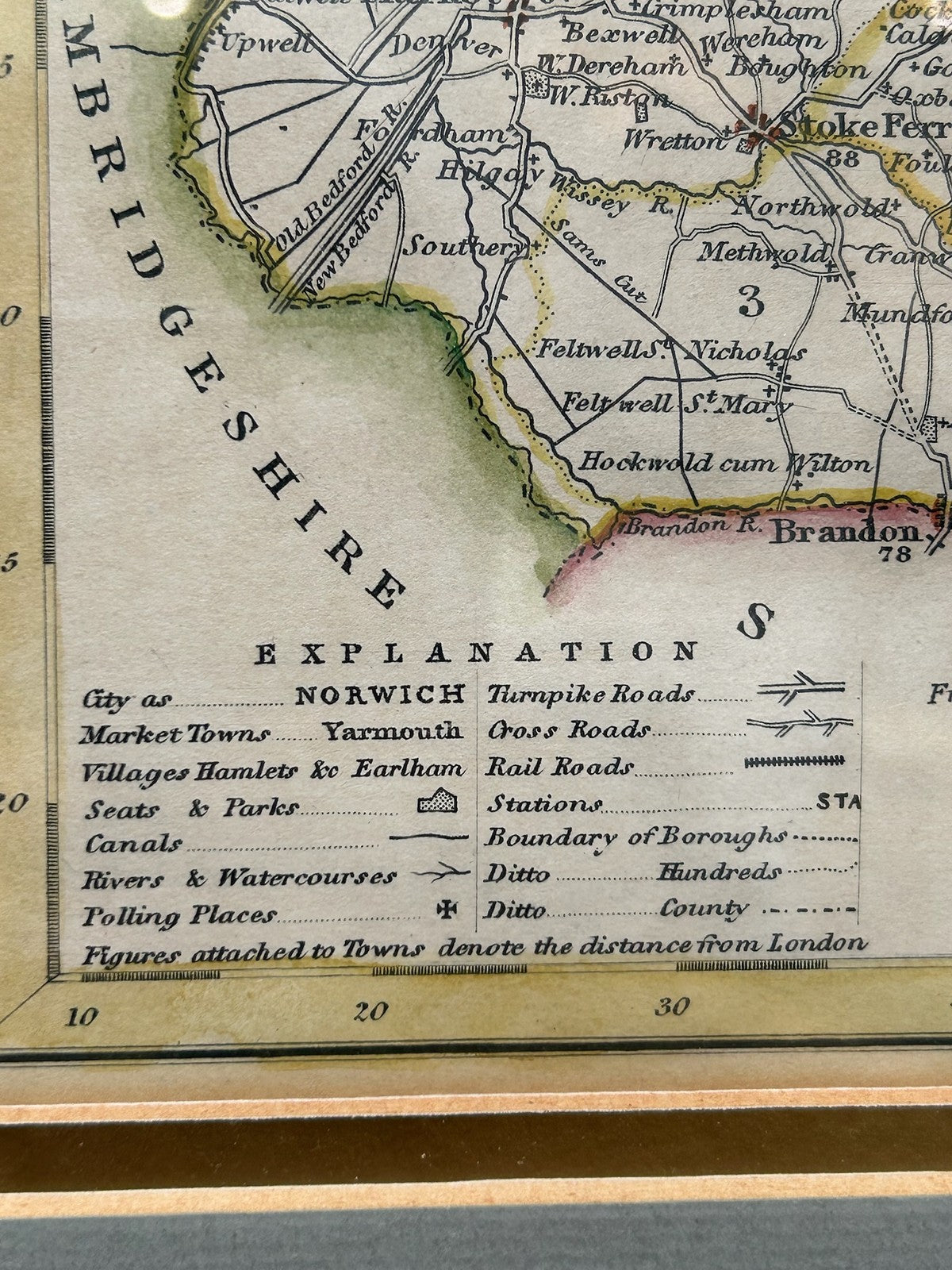 Antique Map of Norfolk H. Cooper 1808 Hand Coloured Miniature Framed3