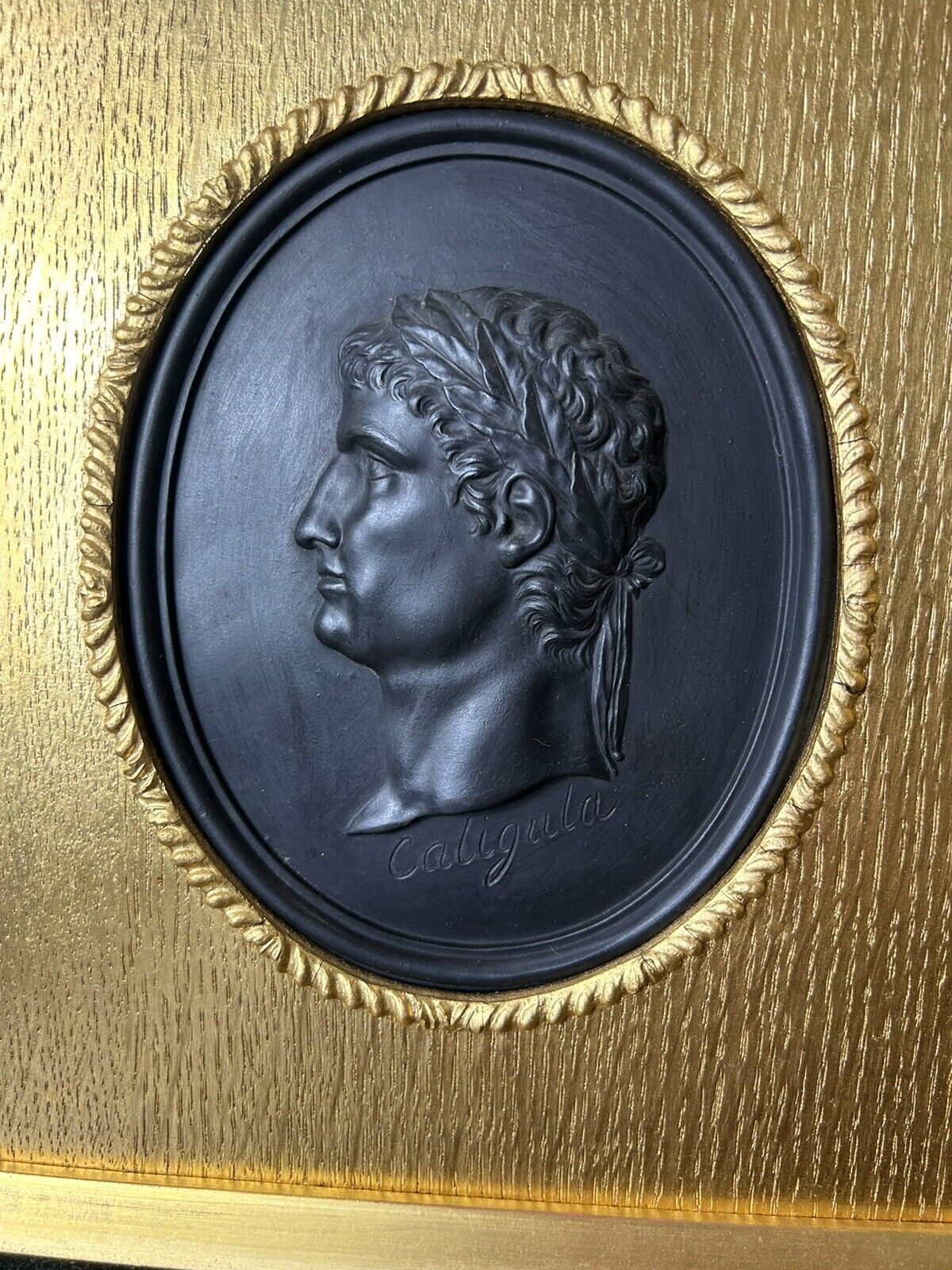 Wedgwood Black Basalt Earth 19th  Century Roman Emperor Caligula Plaque