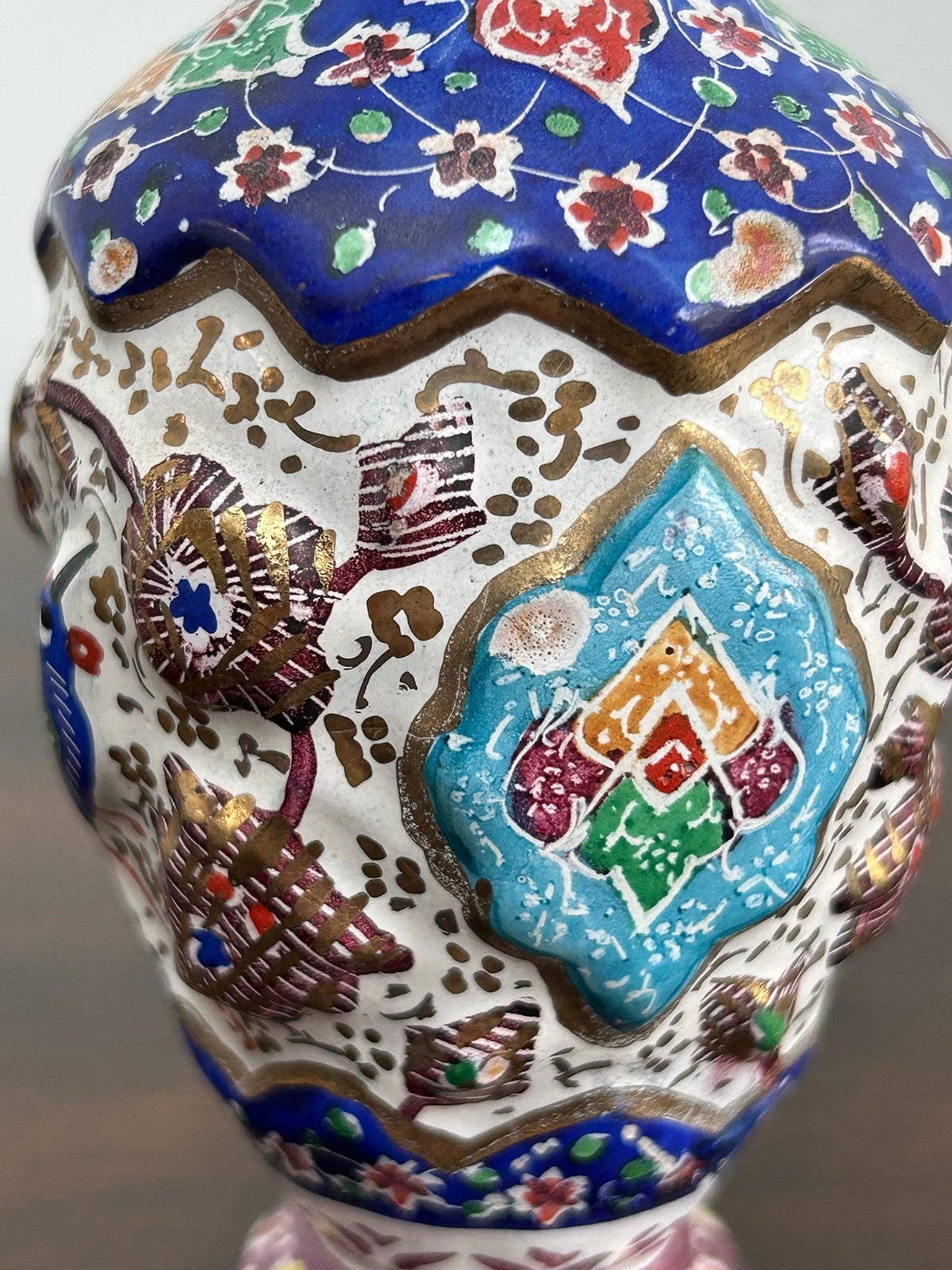 Persian Islamic Qajar Style Enamelled Baluster Vases Floral4