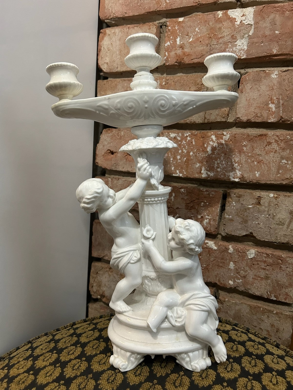 Antique Minton Parian Porcelain Three Branch Candelabrum Putti Cherubs Impressed0
