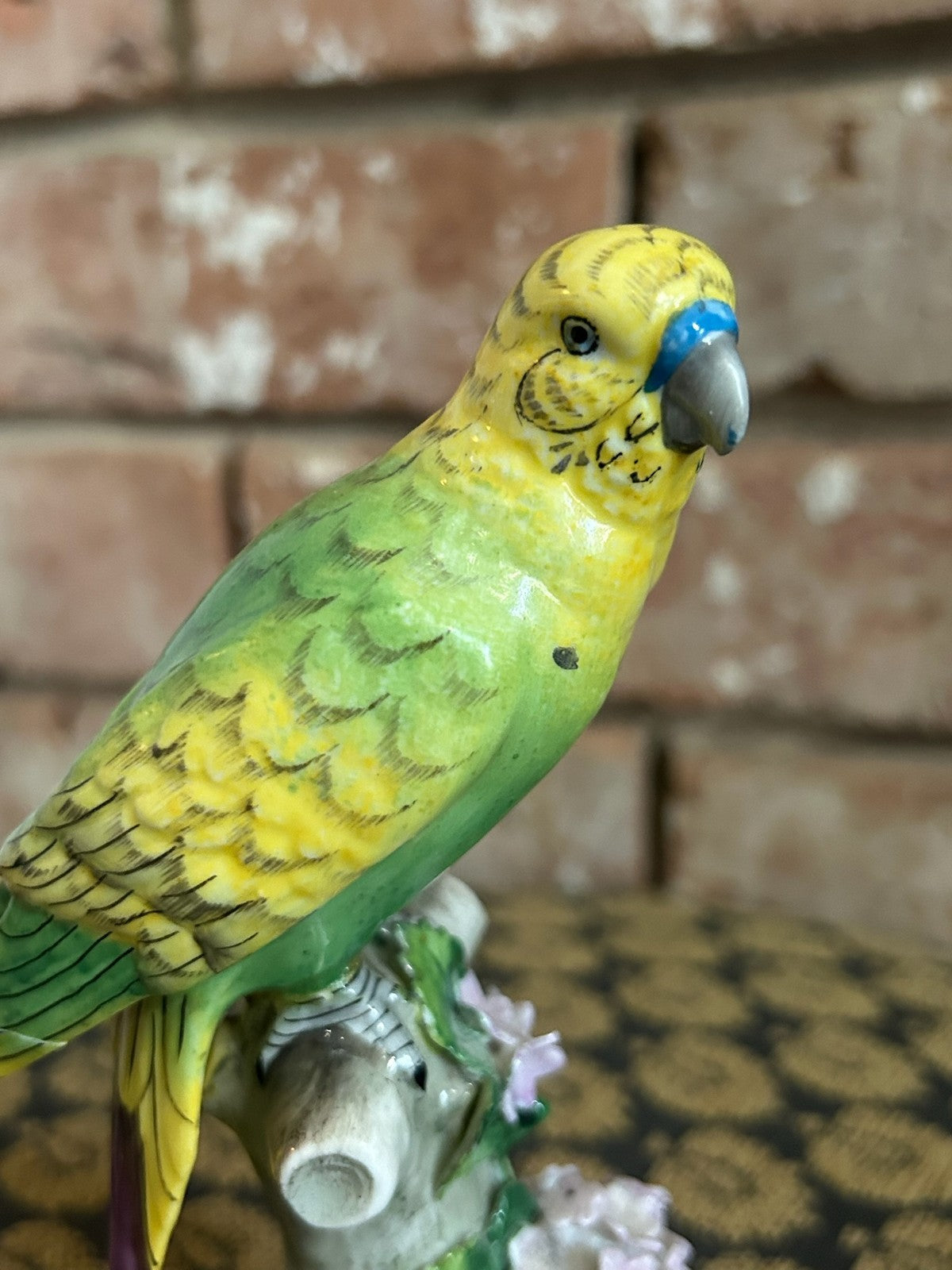 Capodimonte Porcelain Budgie Figure Flower Encrusted Stump Crowned N Repaired2