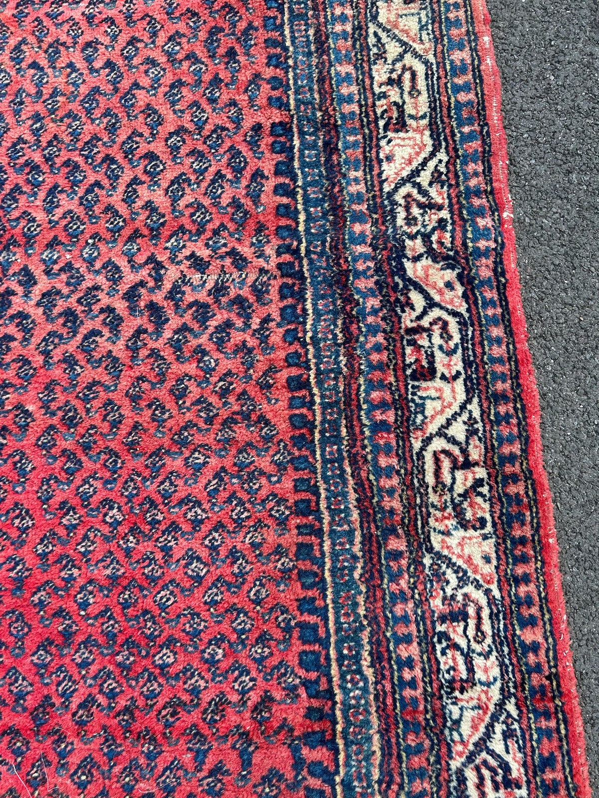 Antique Oriental Hand Knotted Boteh Mir Wool Rug Red Indigo NTC Label 212x135cm6