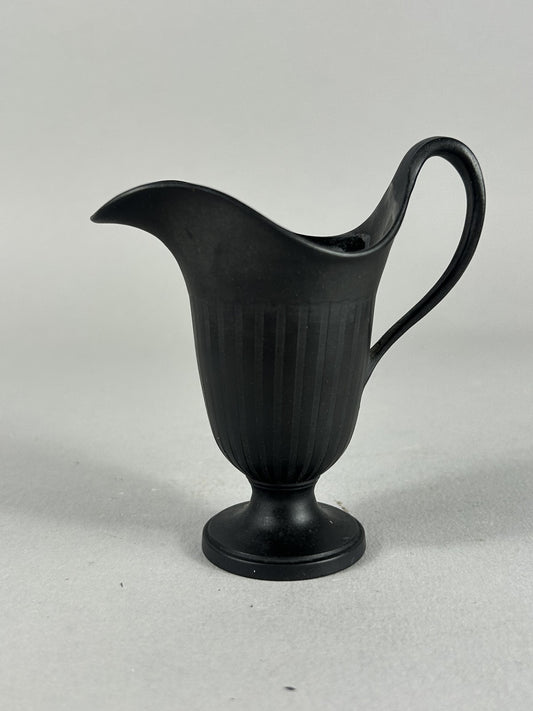 Antique Wedgwood Black Basalt Engine Turned Milk Jug, 10cm