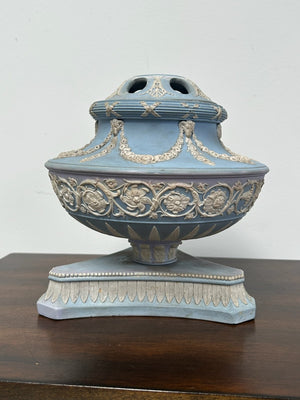 Wedgwood Pale Blue Jasper Pot Pourri Vase Pierced Cover Tripod Plinth