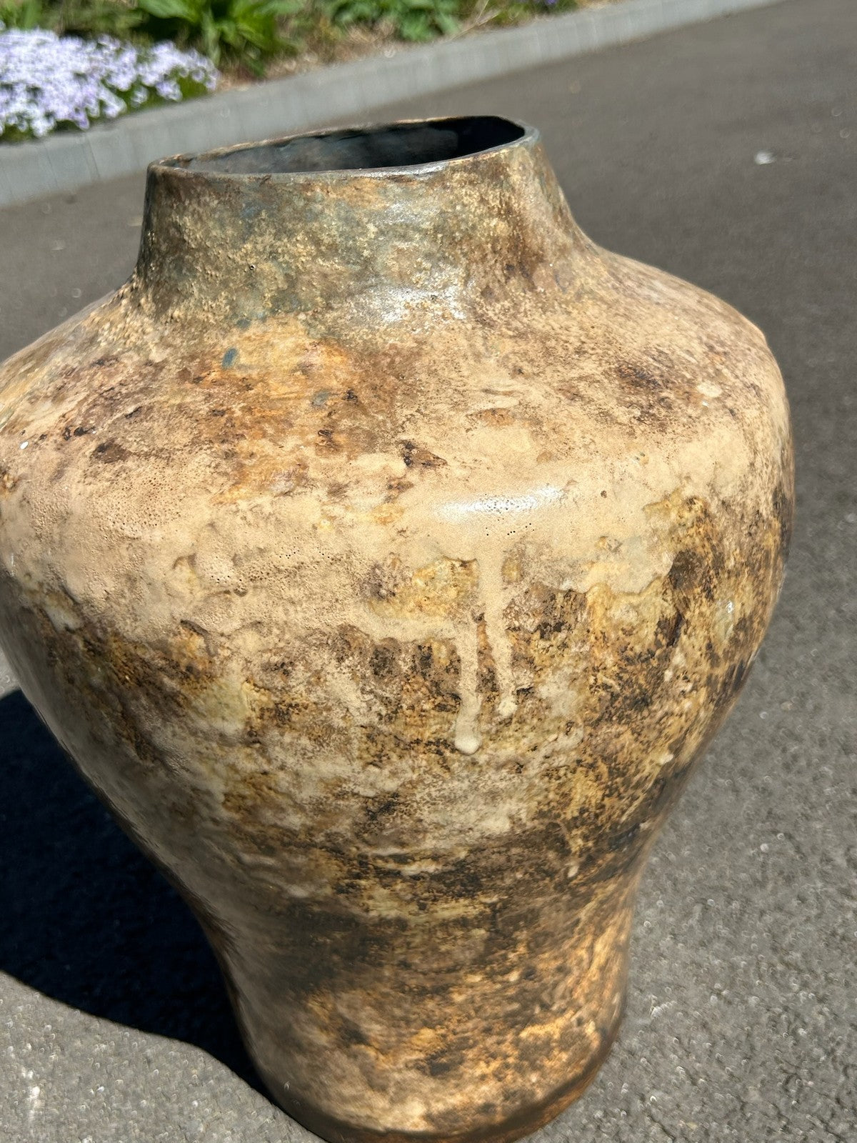 Averil Ainley Studio Pottery Vase Large Mottled Brown Cream Glaze Signed Label7