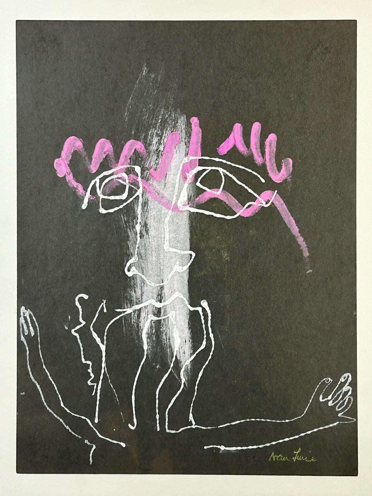 Nan Lurie Original Signed Mixed Media Figure Black Paper Pink White WPA Artist9