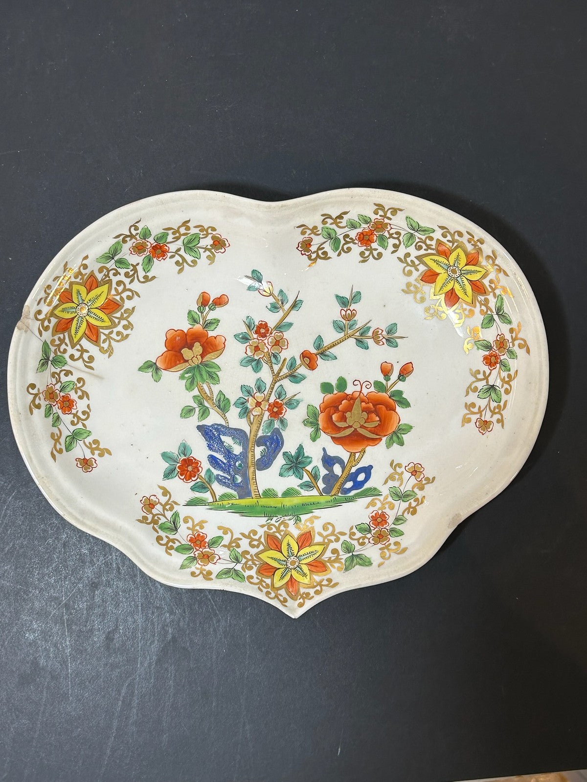 Antique Derby Porcelain Heart Shaped Dessert Dish Painted Flowers Red Mark AF0