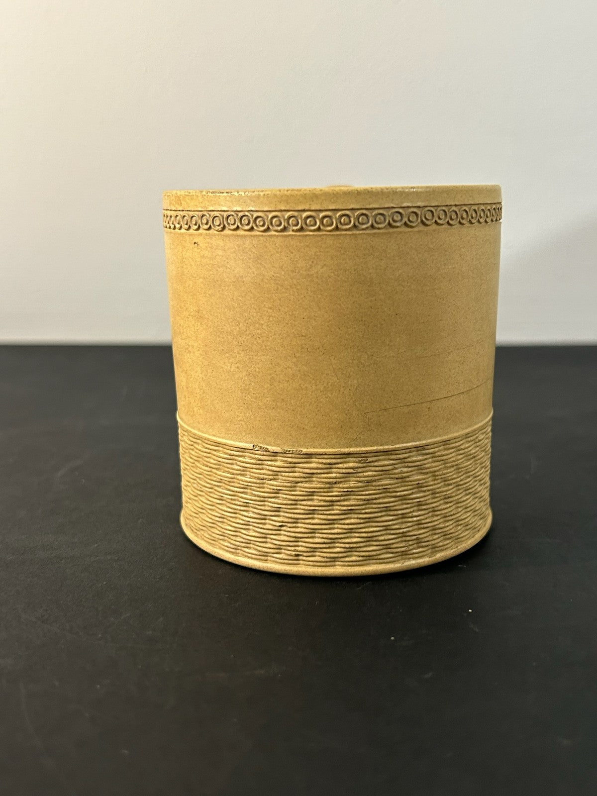 Antique English Caneware Cup c1800 1820 Engine Turned Basketweave 8cm A/F1