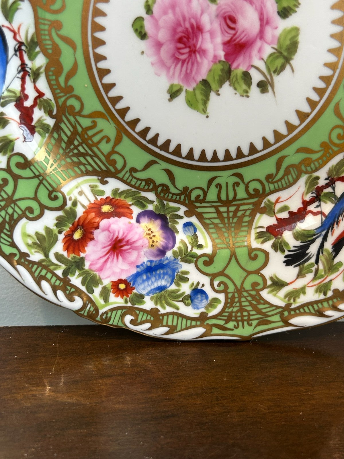 Regency Green Ground Exotic Bird Hand Painted Cabinet Plate c1820 Coalport Type6